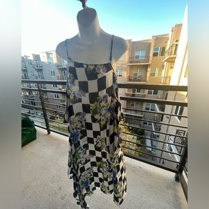 OFF-White Checkerboard Floral Print Slip Dress